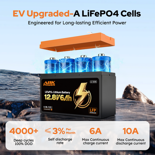 ABKpower 12V 6Ah LiFePO4 Battery, 76.8Wh Deep Cycle Rechargeable Battery