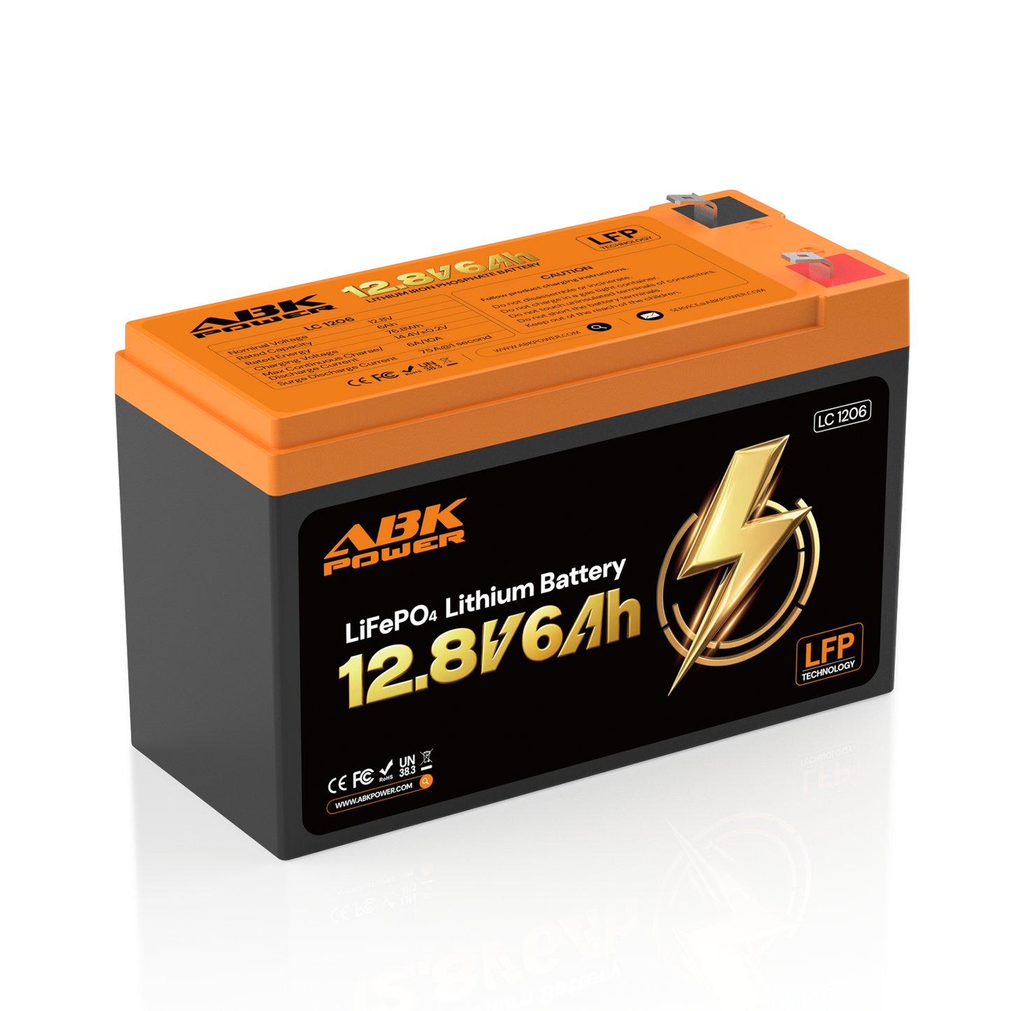 ABKpower 12V 6Ah LiFePO4 Battery, 76.8Wh Deep Cycle Rechargeable Battery