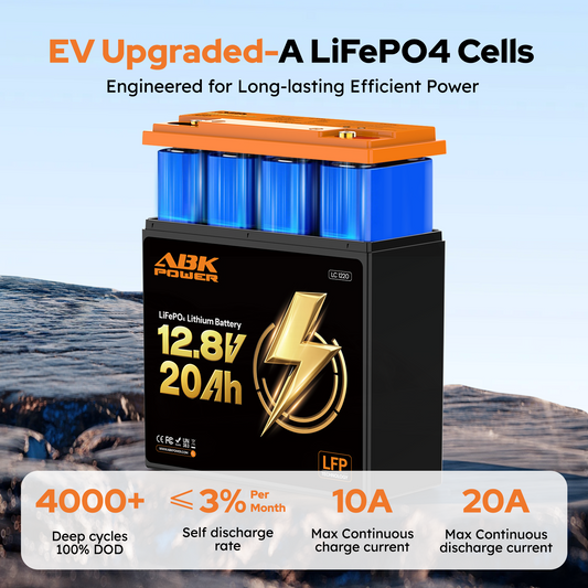 ABKpower 12V 20Ah LiFePO4 Battery, 256Wh Lithium Deep Cycle Rechargeable Battery