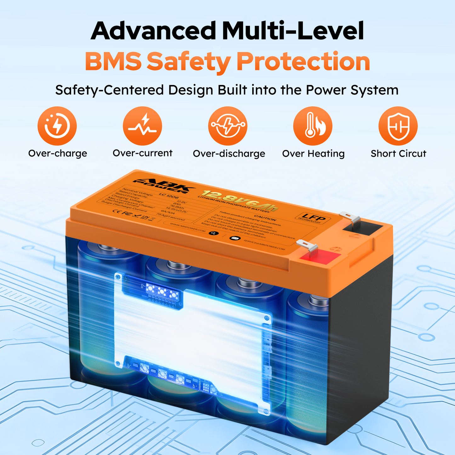 ABKpower 12V 6Ah LiFePO4 Battery, 76.8Wh Deep Cycle Rechargeable Battery