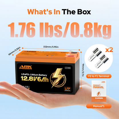 ABKpower 12V 6Ah LiFePO4 Battery, 76.8Wh Deep Cycle Rechargeable Battery