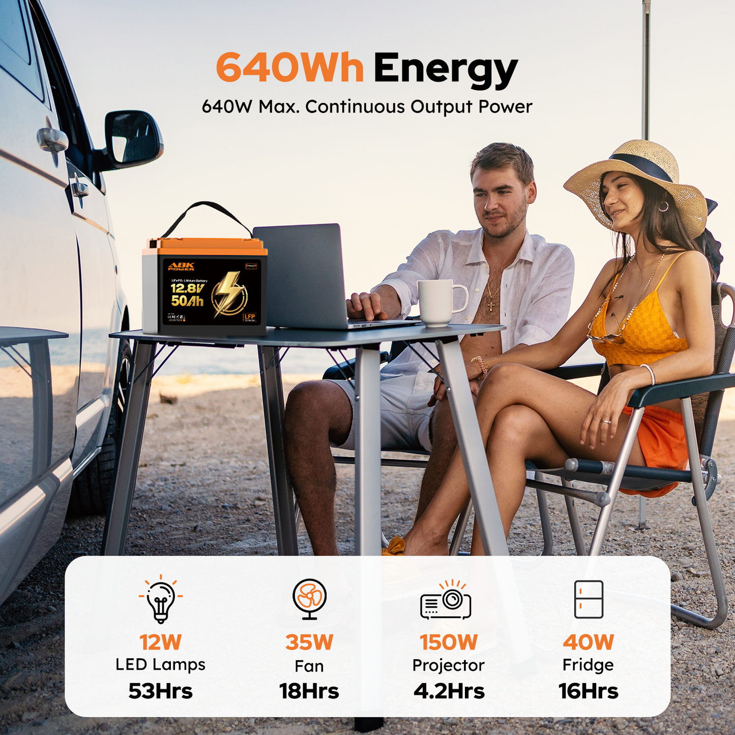 ABKpower 12V 50Ah Lithium Battery for Marine, RV with Low-Temp Protection