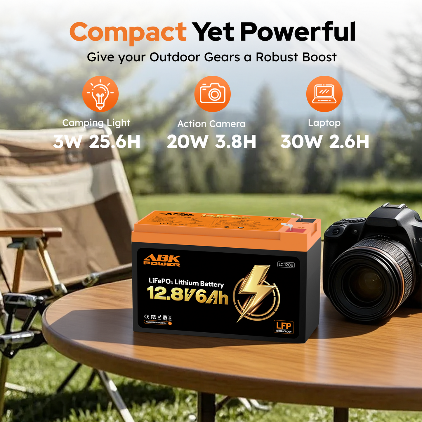 ABKpower 12V 6Ah LiFePO4 Battery, 76.8Wh Deep Cycle Rechargeable Battery